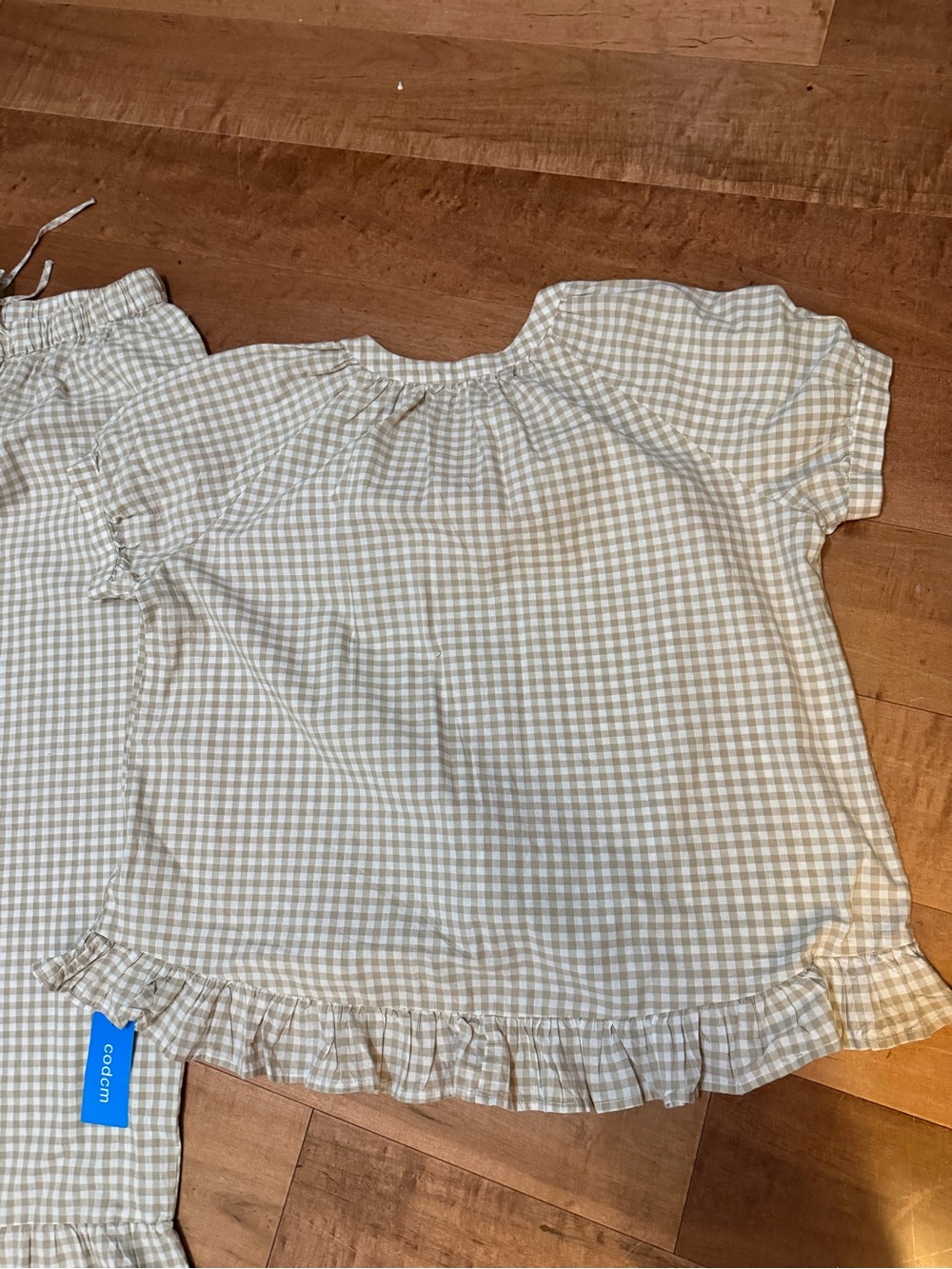 Women,s Gingham Ruffle Set - Cream Check - Picture 3 of 5